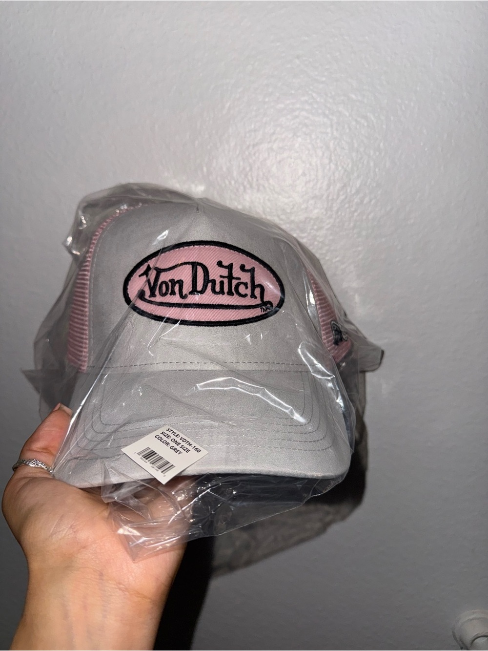 Von Dutch Pink & Gray Logo Mesh Trucker Hat